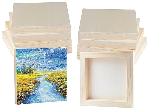 10 Stück Holztafeln, 15,2 x 15,2 cm, unlackierte Holz-Leinwand, quadratische Holzplatten, Blanko-Platten zum Malen, Gießen, Brennen, für Kunst Verwendung mit Ölen, Acryl und Bastelprojekten | 15,2 x 15,2 cm, blanko, unlackiert, für Öl-, Acryl-, Aquarellmalerei, Kunststudio-Klassenzimmer