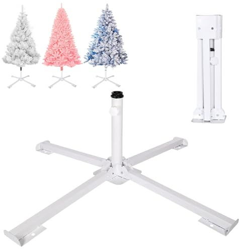 MaxAwe Foldable Christmas Tree Stand Base, Large Metal Xmas Tree Stand for 6-10FT Artificial Trees, Heavy Duty White Cross Base Holder for Home Party Decoration(3.2cm diameter)