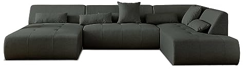 Lisa Design Onyx – 7-Sitzer Wohnlandschaft rechts – aus Stoff Dunkelgrau