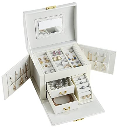 Schmuckkoffer Schmuckkästchen Schmuckbox Schmuckkiste, große Schmuckveranstalter-Mädchen Pu. Leder Schublade Schmuckkästen Schmuck Aufbewahrungskoffer for Ohrringe Ring Halskette Schmuckschatulle Schm