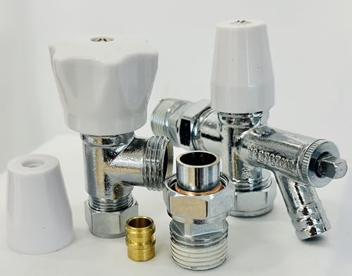 Wärmer System 8-10mm Angled Radiator Valve, Lockshield Angled Radiator Valve with Drain Off (Radiator Valve and Lockshield Valve)