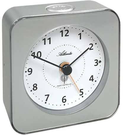 Atlanta Funkwecker Reisewecker Radio Controlled Analog Licht Snooze Crescendo Zahlen - 1846/19 (Silber)