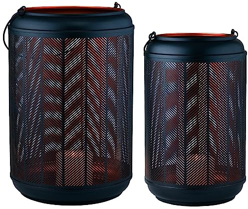 Marrakesch 2er Set LED Laterne Windlicht 37cm und 32 cm | Laternen mit LED-Kerze Batterie betrieben und mit Timer Funktion | Gartenlaterne für Draußen Valkea modern als Gartendeko
