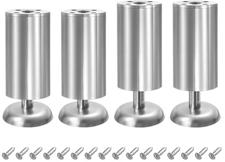 sourcing map 4Pcs Metal Adjustable Furniture Legs, 120-130mm(4.7-5.1) Cabinet Feet Support Replacement for Bed, Chair, Sofa, Table, Silver (W/Screws)
