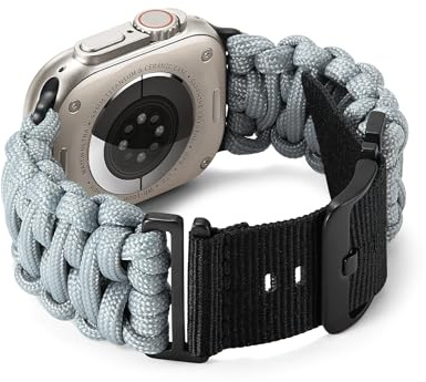 BINLUN Kompatibel mit Apple Watch Armband Paracord 550 49mm Militär Stil Robustes Nylon Sportarmband Ersatzarmband für iWatch Ultra Herren Damen 8 Farben(Grau)