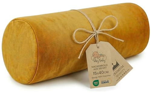 Totsy Baby Nackenrolle mit Bezug Yoga Bolster Knierolle Lagerungsrolle 40x15 cm - Nackenkissen Kissenrolle Yogabolster Kniekissen Zierkissen und kleines Kissen Lange Rolle Toffee Velvet