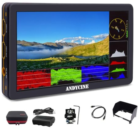 ANDYCINE T6 6 Zoll Kameramonitor, 4K 60Hz HDMI Aluminiumgehäuse HDR 1920x1080 IPS mit Akku 2200 mAh und Tragetasche, Waveform 3D LUTs, Video Peaking, Fokusassistent für Kamera- und Videoaufnahmen