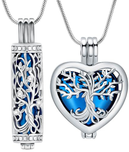 VCCWYQK Zylinder Kremation Schmuck Baum des Lebens Urne Asche Halskette für Frauen Männer Fläschchen Kremation Asche Anhänger Geliebte Memorial Schmuck