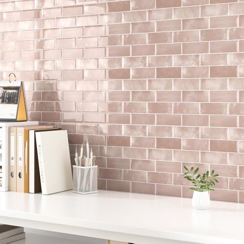 Yulllpaper 3D Fliesenaufkleber Küche Rosa Wandfliesen Metro Fliesen Selbstklebend Küche Badezimmer Fliesenaufkleber überkleben Waschbare Klebefliesen Bad Wand Rosa Selbstklebende 10 Stück 30 X 30cm