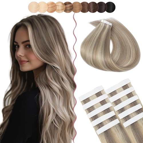 SEGO Tape Extensions Echthaar Haarteil Haarverlängerung Human Hair 15 g 10 Stücke 100% REMY Haar Skin Weft 50 cm # 18P613