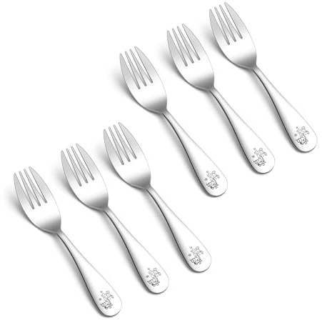 Onader Kinderbesteck, 6-Teilig Edelstahl Klein Gabel mit Giraffen Gravur, Kindergabel für Jungen Mädchen, Poliert Besteck Set für Kleinkinder ab 1-3 Jahre, Ungiftig & Gesund, Spülmaschinenfest