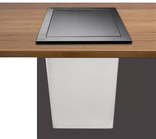 WOTZOV Mülleimer, Küchenschrank-Einbaumülleimer, Edelstahl-Mülleimer mit versenkter Arbeitsplattenabdeckung, 350 mm tiefer Abfallschacht mit schwenkbarem Deckel, Silber，Schwarz