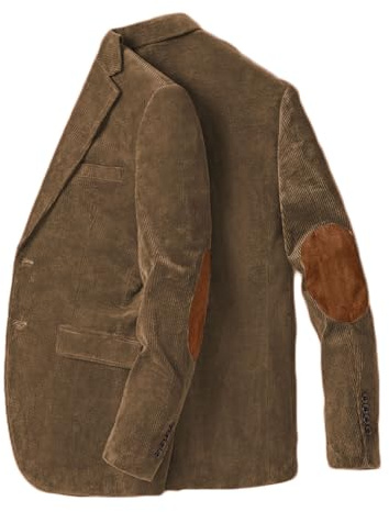 Stillluxury Mens Elbow Patch Corduroy Casual Blazer Notch Lapel Sport Coat Fashion Single Breasted Christmas Coat Khaki Size 4XL