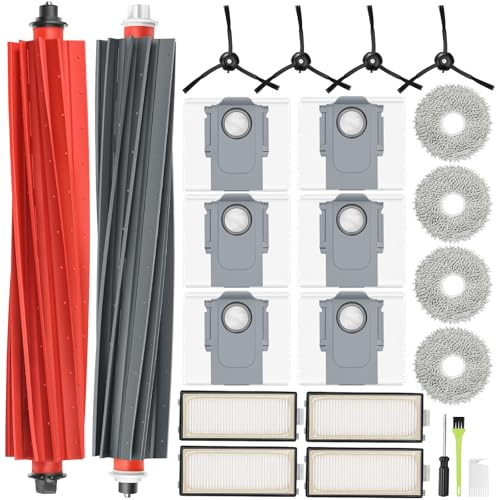 DrRobor Accesorios para Roborock Qrevo Master/Qrevo Slim Aspirador | 2 Cepillos Principales, 4 Filtros Hepa, 6 Bolsas De Polvo, 4 Paños De Fregona, 4 Cepillos Laterales
