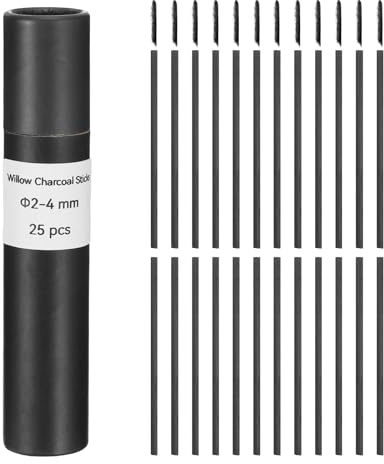 sourcing map Willow Charcoal Sticks, 2-4mm Willow Charcoal Pencils Soft Sketch Vine Art Supplies Set for Drawing Sketching Shading Painting Artists Beginners (Black, Pack of 25)