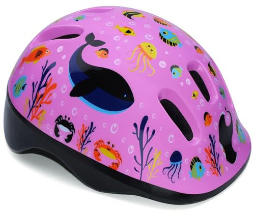 Gudook Kinderhelme Kinder Fahrradhelm für Jungen/Mädchen 3-8, Leichter Verstellbar und Belüftung Skaterhelm, Schutz für Scooter & Rollschuhlaufen (Unterwasserwelt Pink)