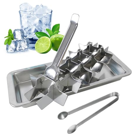 LAINIKE Edelstahl Eiswürfelform mit Hebeleinsatz Eiswürfelbereiter aus Edelstahl 18 Eiswürfel Eiswürfelbehälter Plastikfreie Ice Cube