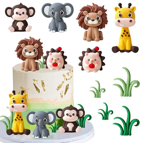 Djur födelsedag tårtdekoration, 9 stycken zoo djungel safari tema dekoration, tårtdekoration djur tårta topp, för baby shower pojke flicka barn (zoo tema)