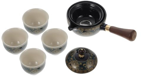 Théière à Main Rotative en Céramique Noire, 1 Set pour Thé Maison | Poignée Latérale, Capacité Modérée, Portable et Solide, Prise en Main Confortable, Facile à Utiliser