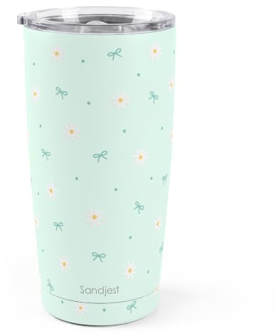SANDJEST Daisy Tumbler 20oz, Stainless Steel Travel Cup with Lid, Floral Insulated Coffee Mug, Daisy Gifts for Women Girls Friends Sisters on Birthday Christmas