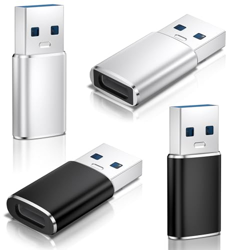 Adaptateur USB C vers USB,4 Pack Adaptateur USB C Femelle vers USB Mâle,Adaptateur us b C pour USB 3.0 Type C pour iPhone 15/14/13/12,Samsung Galaxy S21 S22 S23 (Noir+Argent)