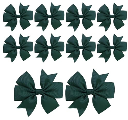 10Pcs Bow Hair Clip 3 Inch Dark Green Hair Bows for Girls Pinwheel Hairbows Barrettes Alligator Clips Ribbon Ponytail Holder Bow HairAccessories for Girls Kids Toddlers Women Christmas Birthday Gifts