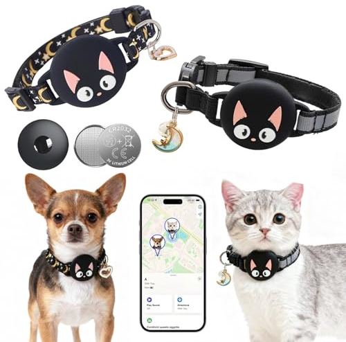 Katze GPS Tracker Hund Ohne ABO für iOS Apple, Smart Tag mit Katzen Halsband Keine Monatliche Gebühr, Mini Pet Tracker Air Tags für Kinderverfolgung Katzentracker Katzentracking, 1 Set