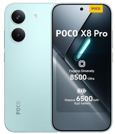 POCO X8 Pro, Smartphone 8+512 GB, Flagship Dimensity 8500-Ultra, 6500mAh (typ) battery, ultra-bright AMOLED display, 50MP Sony IMX882 with OIS, Green, 1 year extra warranty, Charger Not Included