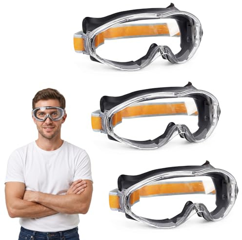 Dexpally 3 Pack Safety Goggles Adult, Protective Goggles with Anti-Scratch, Safety Glasses Adjustable, Anti-Fog Protection Glasses, for DIY Work, Sanding, Dust, Woodworking