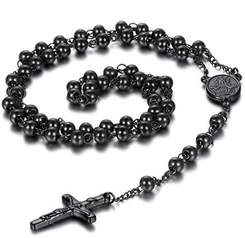 OIDEA Rosenkranz Kreuz Halskette Edelstahl: Katholische Jesus Christus Kruzifix Religiös mit Anhänger Kreuz Kette Schmuck Geschenk für Herren Damen Weihnachten Gold Silber Schwarz Rosegold