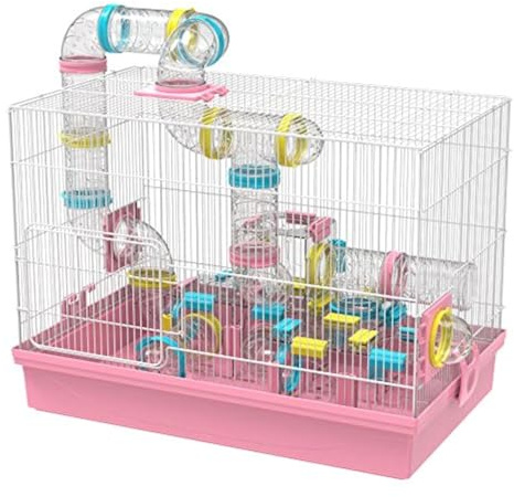 Großer Hamsterkäfig zum Selbermachen, 50,8 x 30,5 x 38,1 cm, mit Comaplete-Tunnelrohr-Modul, Spielzeug für Rennmäuse, Zwergmäuse (Rosa)