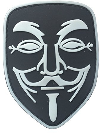 Guy Fawkes Anonymous Vendetta Airsoft Paintball PVC Morale Patch, Glow in the dark, 80mm x 60mm
