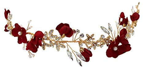 YAZILIND Floral Stirnband Frauen rot Blumenkranz Brautjungfer Braut Blumen Mädchen Haarschmuck