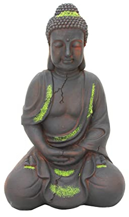 Worldconnection XXL Antiker Buddha 50cm braun/grün Garten Deko Figur Skulptur Feng Shui Meditation
