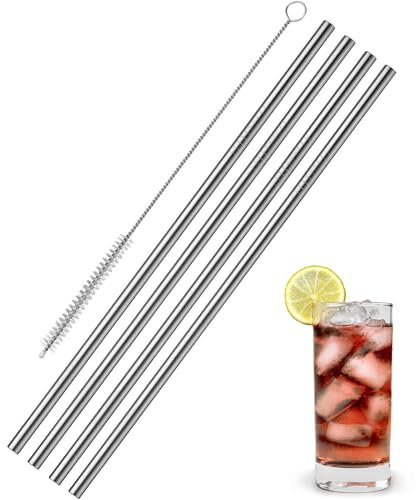 Westmark 4 Edelstahl-Trinkhalme, gerade, inkl. 1 Reinigungsbürstchen, Länge: 21,5 cm, ø 0,6 cm, Rostfreier Edelstahl, Silber, 62722260