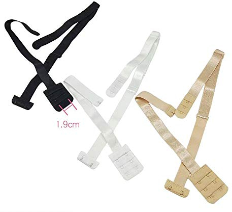 Rmeet Low Back Bra Converter Straps,3 Pack Women Backless Bra Extension Adjustable Deep V Neck Strap for Lady Girl Backless Dress Wedding Party Nude Black White 1.9CM