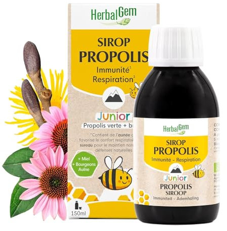 HERBALGEM - Sirop Propolis Junior - Voies Respiratoires - Défenses Naturelles - Pour Affronter L'Hiver - À Partir De 6 Ans - Certifié Bio - 150 ml