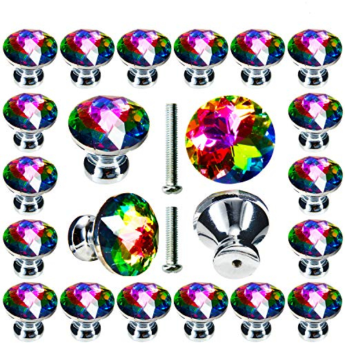 Pozean Möbelknöpfe, 30 mm, bunt, Kristall, für Schubladen, Kommode, Schrank, mit 2 Schrauben in verschiedenen Größen, ideal für Dekoration für Ihr Zuhause, Büro, Wohnheim, Wohnzimmer, 30 Stück