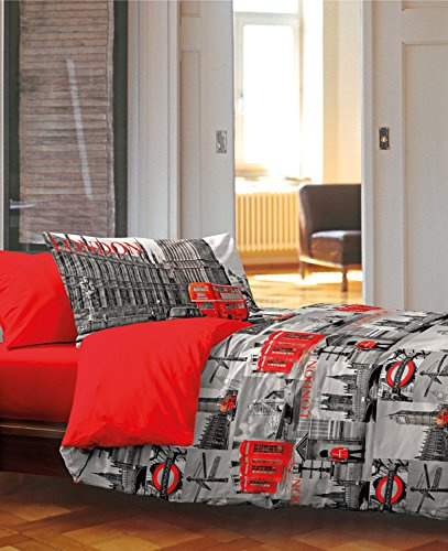 HomeLife Piumone 1 Piazza e Mezza Invernale Fantasia Londra 220X250 | Piumone Letto Autunno/Inverno Double Face | Trapunta Singola Calda Anallergica | Piumino in Microfibra |1,5P