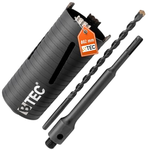 BTEC Diamant Bohrkrone Nutzlänge 180 mm SDS-plus 200mm Zentrierbohrer 82 mm | Beton Mauerwerk Kalksandstein Ziegel Poroton präzise Bohrungen langlebige Segmente hohe Standzeit Profiqualität