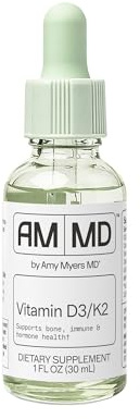 Amy Myers MD Vitamin D3/K2 Liquid - Supports Bone Health, Immune Function & Hormone Balance - High Absorption - Non-Dairy, Gluten-Free - 1 fl oz (30 Servings)