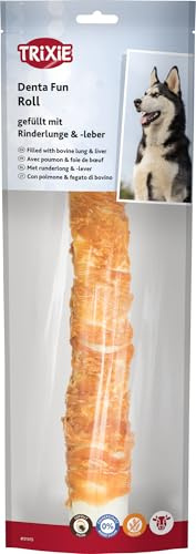 TRIXIE Hundeleckerli Denta Fun Roll mit Rinderlunge & -Leber – 150 g | Zahnpflege-Kauartikel mit strukturierter Oberfläche – schmackhafte Belohnung fürs Training, ideal für zwischendurch