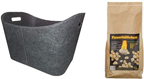 Metrox 4321901_99157 - Cesto in legno con palline di fuoco, 2,5 kg (cestino con rivestimento in feltro e maniglie, durata 10 min, accendifuoco di prodotti naturali)