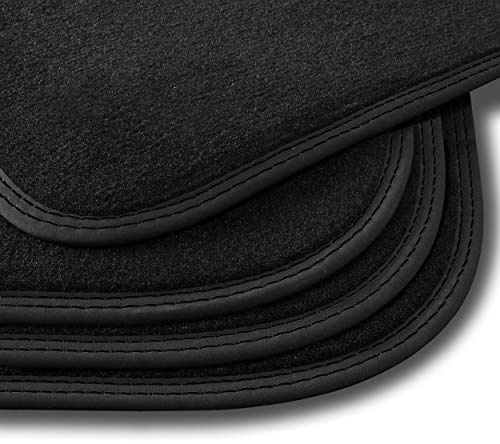 Bär-AfC Auto Fußmatten Premium passend für VW Polo 9N 9N3 2001-2009 BEF oval, Autoteppiche Velours Schwarz, Nubuk Band Schwarz, Doppelnaht Schwarz + Schwarz, Set 4-teilig, VW04548