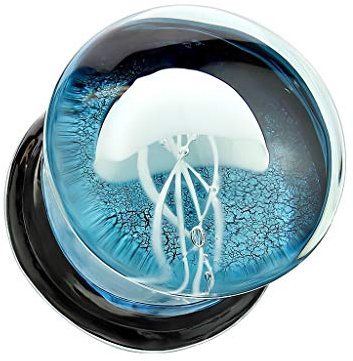 beyoutifulthings Ohr-Plug Schwebende Qualle Ohr-Piercing Ohr-Schmuck Tunnel 8-16mm Double Flared Sattel-Verschluss Blau Weiß