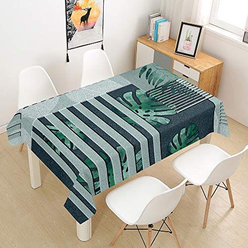 Hiser Tischdecke Wasserdicht Tischwäsche, Rechteckig Abwaschbar 3D Streifen Drucken Polyester Tischdecken Abwischbar Tischtuch für Küche Party Outdoor Garten (Türkis,140x140cm)