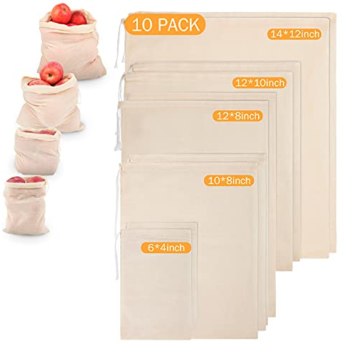 Chielor 10 Pack Nut Milk Bag, Multi-size Fine Mesh Grade Reusable Cheesecloth Bags Strainers, Unbleached Organic Cotton Filter Bags for Almond Milk, Juices, ColdBrew, Cheese, Tea, Yogurt, Coffee