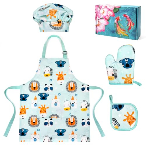 Pipoobear Kinderschürze mit Tasche, Baumwolle Schürze Kinder für 3–6 Jahre | Verstellbar Kinderschürze, Kinder Kochschürze für Jungen & Mädchen, Kochen, Backen, Küche, Malen, Grillen, Garten, Geschenk