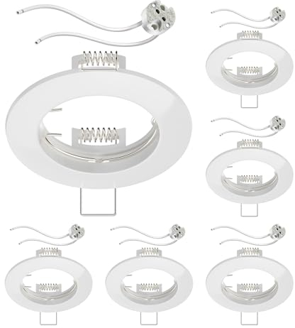 ledscom.de 6 cadres d'encastrement au plafond Circ Aluminium Cadre d'encastrement blanc (LED/Halogène/MR16/50mm) incl. douille GU5.3