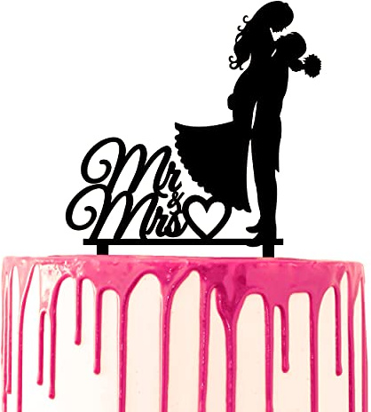 CARISPIBET Decoración para tarta de boda, el novio levanta a la novia con el texto Mr & Mrs y corazón, divertida decoración para tarta
